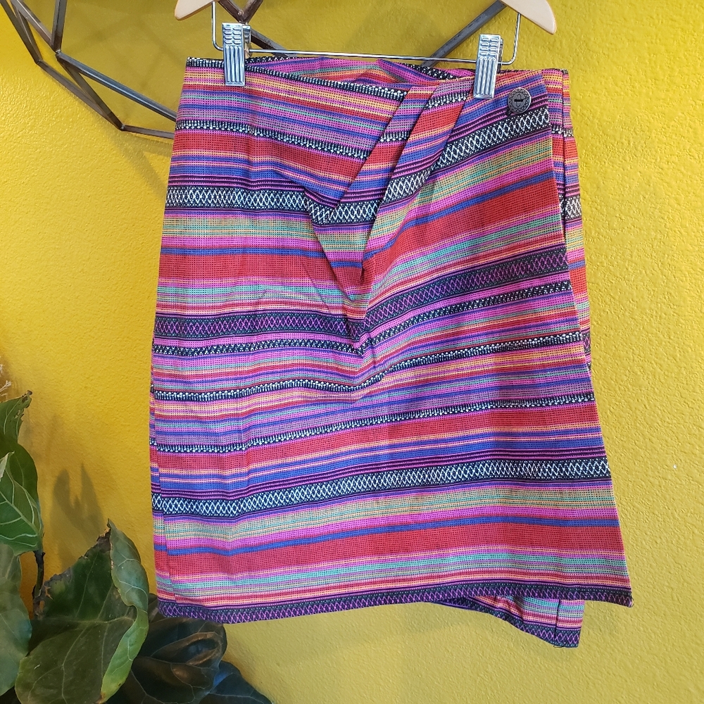 Bonjour Vintage Wrap Boho Button Skirt
